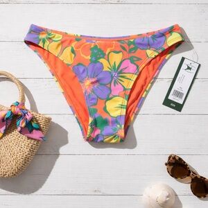 Floral High-Cut Bikini Bottom - Orange Multicolor by